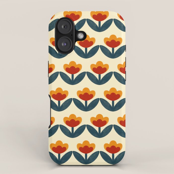 Retro 70s Floral Pattern in Mid-Century Red, Marigold, and Navy  iPhone Case Gallery Image 1
