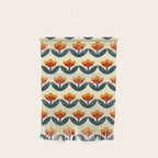 Retro 70s Floral Pattern in Mid-Century Red, Marigold, and Navy  Wall Hanging Gallery Image 1