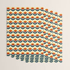 Retro 70s Floral Pattern in Mid-Century Red, Marigold, and Navy  Wrapping Paper Gallery Image 3