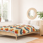 Retro 70s Floral Pattern in Mid-Century Red, Marigold, and Navy  Duvet Cover Gallery Image 2