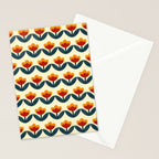 Retro 70s Floral Pattern in Mid-Century Red, Marigold, and Navy  Stationery Card Gallery Image 2