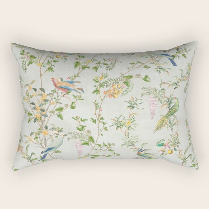 Floral Garden Climbing Vines and Chinoiserie Birds on mint Rectangular Pillow Gallery Image 2