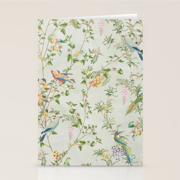 Floral Garden Climbing Vines and Chinoiserie Birds on mint Stationery Card Gallery Image 2