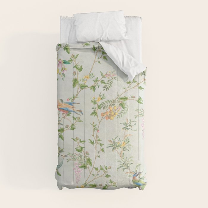 Floral Garden Climbing Vines and Chinoiserie Birds on mint Comforter Gallery Image 4