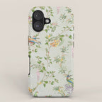 Floral Garden Climbing Vines and Chinoiserie Birds on mint iPhone Case Gallery Image 1