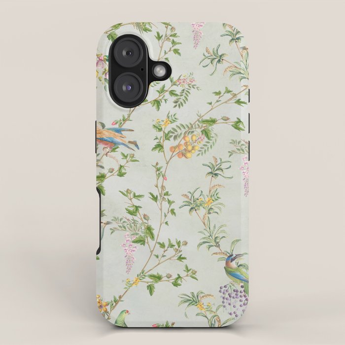 Floral Garden Climbing Vines and Chinoiserie Birds on mint iPhone Case Gallery Image 1