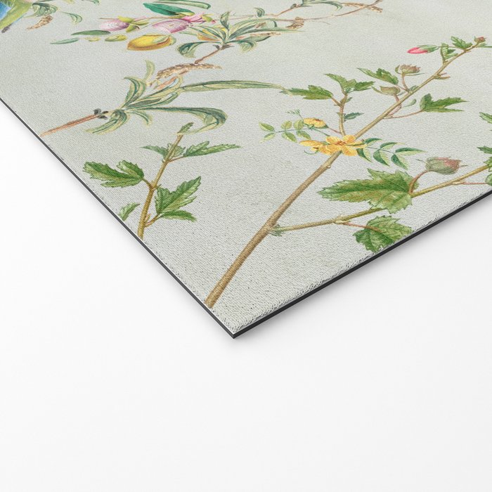 Floral Garden Climbing Vines and Chinoiserie Birds on mint Welcome Mat Gallery Image 2