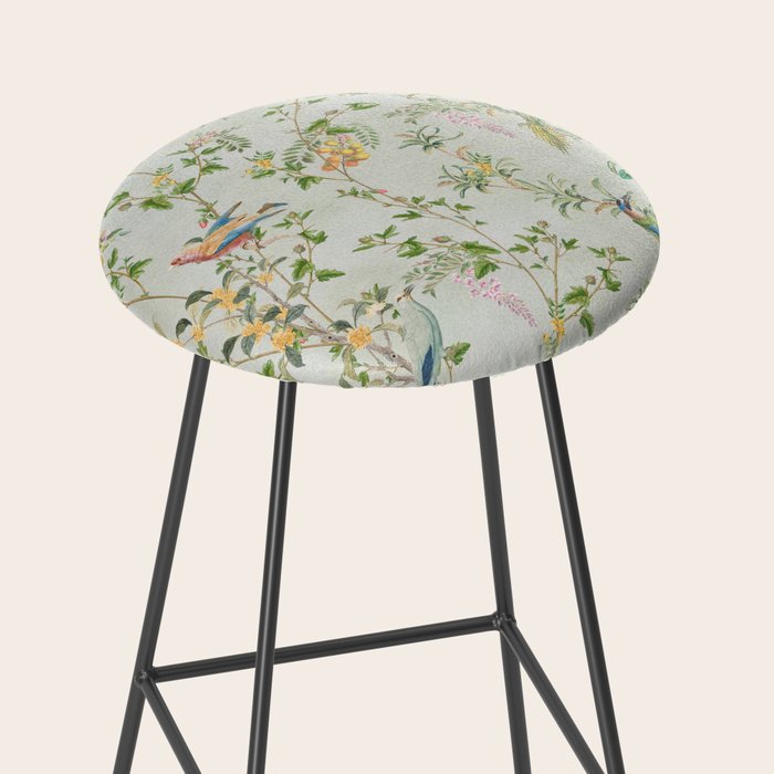 Floral Garden Climbing Vines and Chinoiserie Birds on mint Stool Gallery Image 2