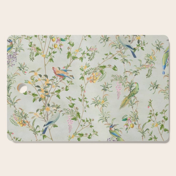 Floral Garden Climbing Vines and Chinoiserie Birds on mint Cutting Board Gallery Image 1