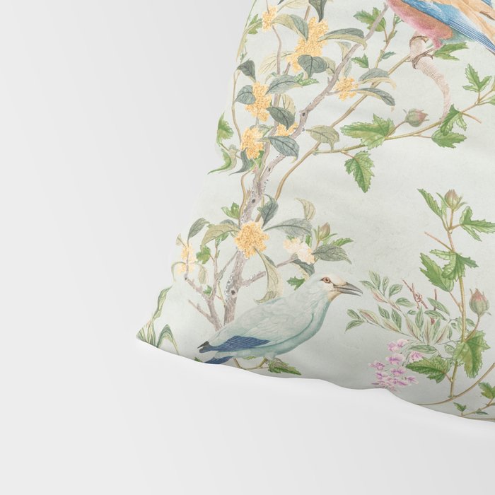 Floral Garden Climbing Vines and Chinoiserie Birds on mint Pillow Sham Gallery Image 4