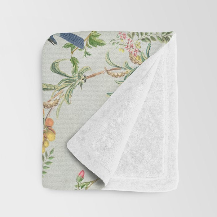 Floral Garden Climbing Vines and Chinoiserie Birds on mint Throw Blanket Gallery Image 3