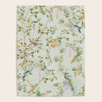 Floral Garden Climbing Vines and Chinoiserie Birds on mint Poster Gallery Image 4