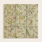 Floral Garden Climbing Vines and Chinoiserie Birds on mint Wood Wall Art Gallery Image 1