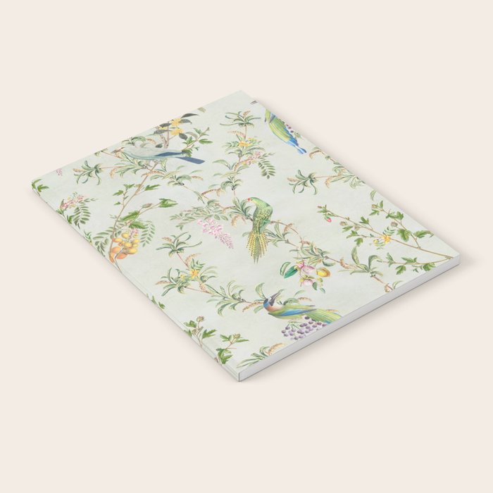 Floral Garden Climbing Vines and Chinoiserie Birds on mint Notebook Gallery Image 2