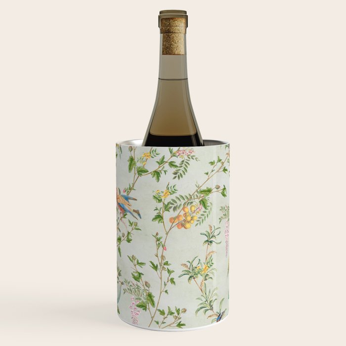 Floral Garden Climbing Vines and Chinoiserie Birds on mint Wine Chiller Gallery Image 1