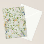 Floral Garden Climbing Vines and Chinoiserie Birds on mint Stationery Card Gallery Image 2
