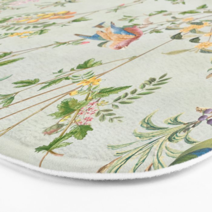 Floral Garden Climbing Vines and Chinoiserie Birds on mint Bath Mat Gallery Image 3