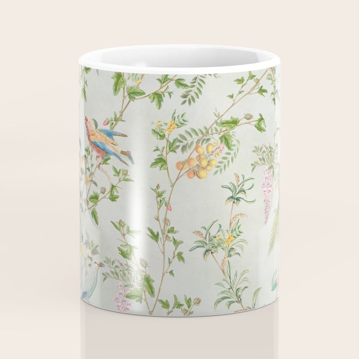 Floral Garden Climbing Vines and Chinoiserie Birds on mint Coffee Mug Gallery Image 4