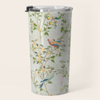 Floral Garden Climbing Vines and Chinoiserie Birds on mint Travel Mug Gallery Image 3