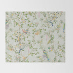 Floral Garden Climbing Vines and Chinoiserie Birds on mint Throw Blanket Gallery Image 2
