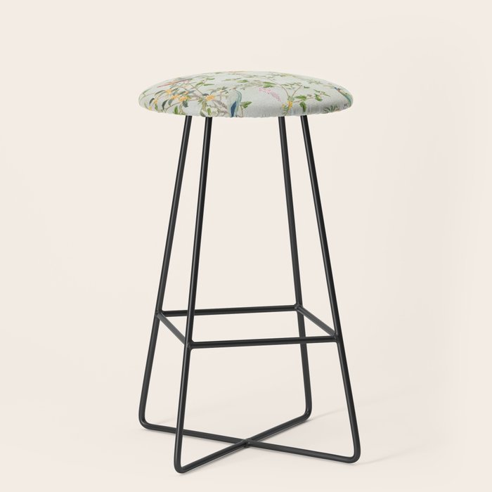 Floral Garden Climbing Vines and Chinoiserie Birds on mint Stool Gallery Image 1