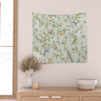 Floral Garden Climbing Vines and Chinoiserie Birds on mint Wall Tapestry Gallery Image 2