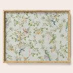 Floral Garden Climbing Vines and Chinoiserie Birds on mint Serving Tray Gallery Image 1