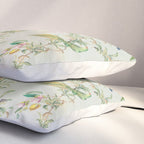Floral Garden Climbing Vines and Chinoiserie Birds on mint Pillow Sham Gallery Image 3
