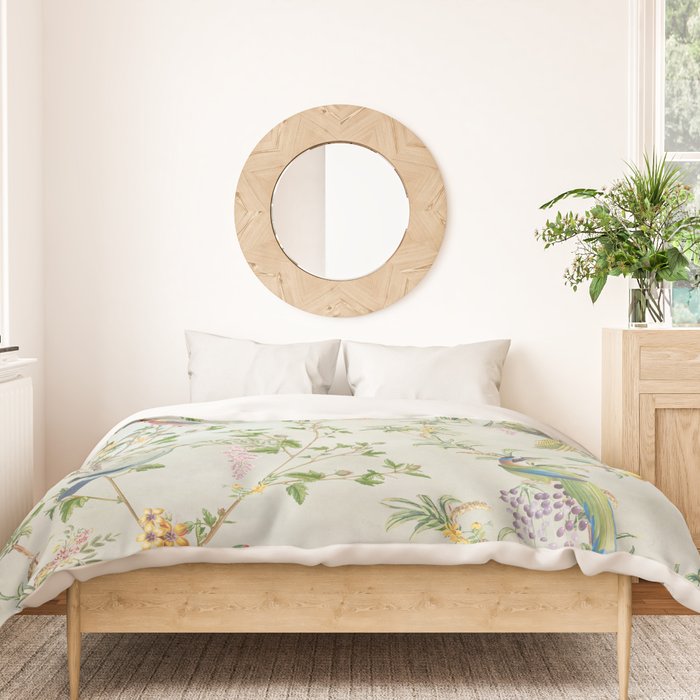 Floral Garden Climbing Vines and Chinoiserie Birds on mint Duvet Cover Gallery Image 3