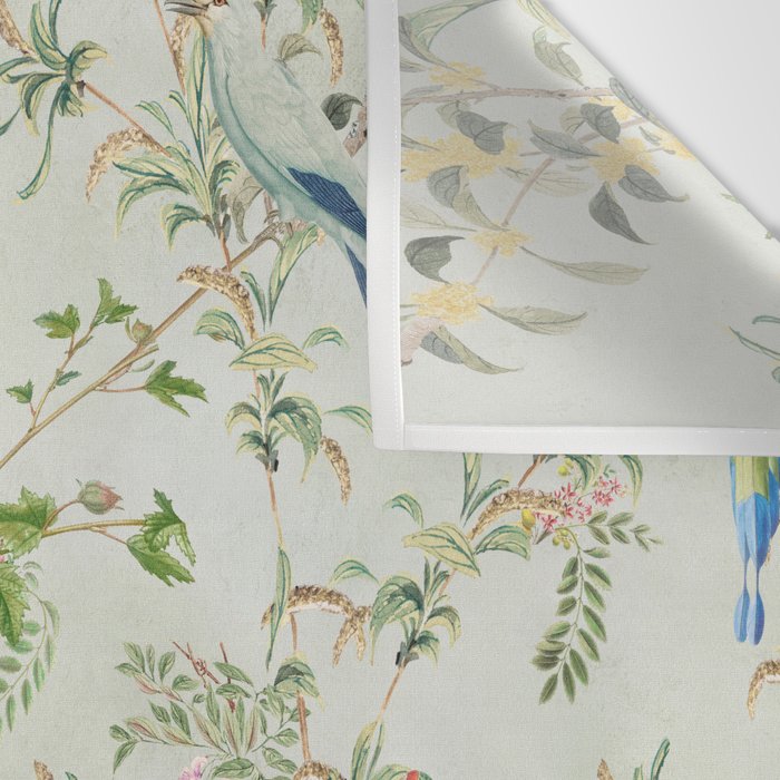 Floral Garden Climbing Vines and Chinoiserie Birds on mint Wall Tapestry Gallery Image 3