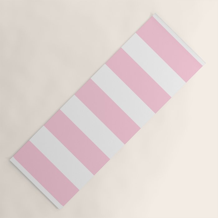 Pink & White Vertical Stripes Yoga Mat Gallery Image 1