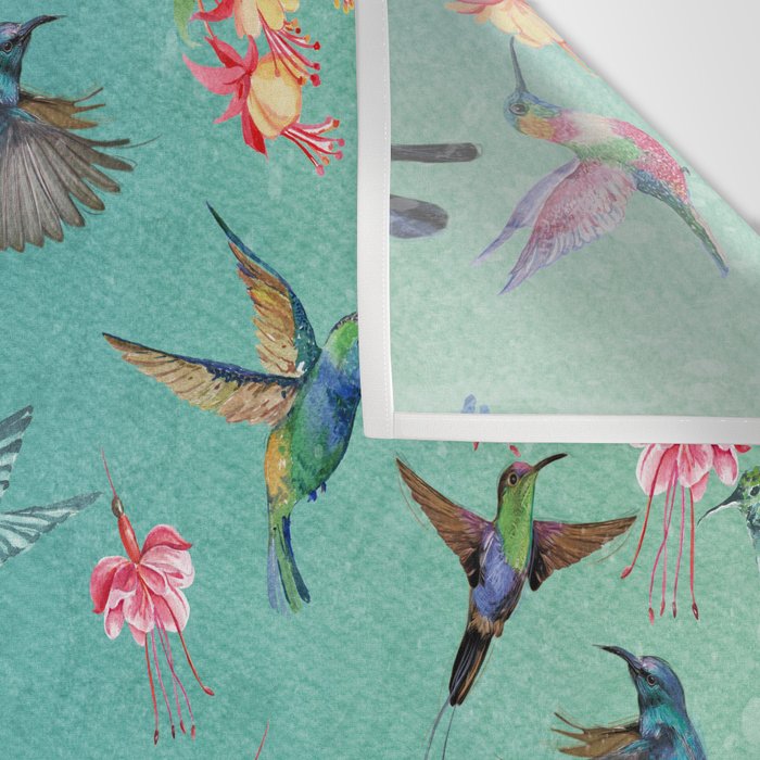 Vintage Watercolor hummingbirds and fuchsia flowers Wall Tapestry Gallery Image 3