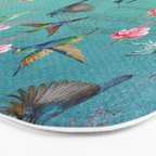 Vintage Watercolor hummingbirds and fuchsia flowers Bath Mat Gallery Image 3
