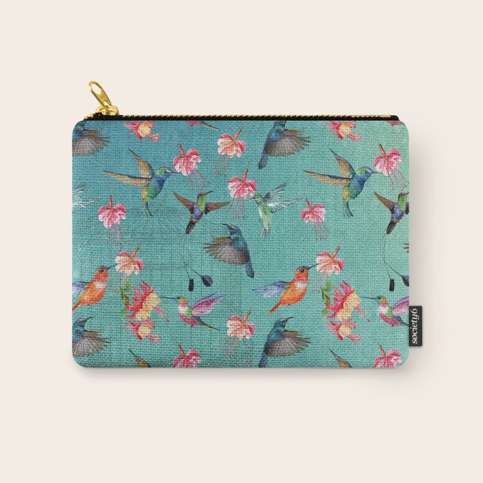 Vintage Watercolor hummingbirds and fuchsia flowers Carry All Pouch Gallery Image 1
