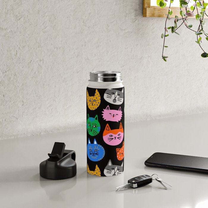 Funny colorful cat cartoon pattern Water Bottle Gallery Image 4