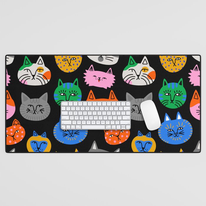 Funny colorful cat cartoon pattern Desk Mat Gallery Image 1