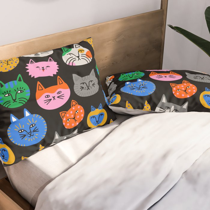 Funny colorful cat cartoon pattern Pillow Sham Gallery Image 2