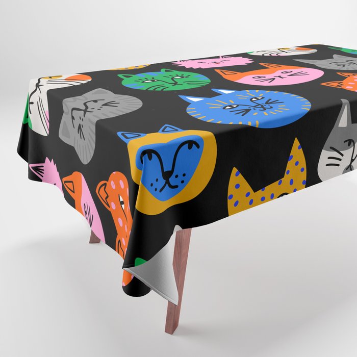 Funny Colorful Cat Cartoon Pattern Tablecloth