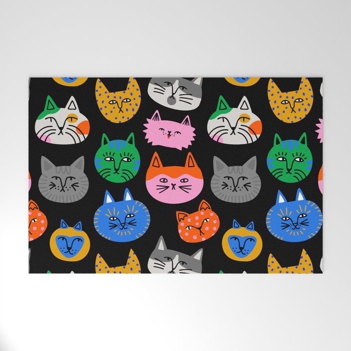 Funny colorful cat cartoon pattern Welcome Mat Gallery Image 1