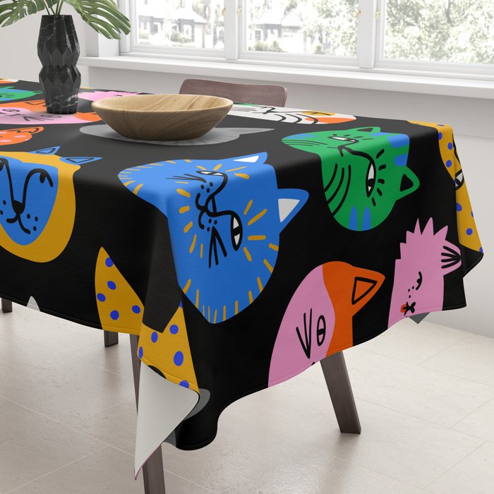 Funny colorful cat cartoon pattern Tablecloth Gallery Image 3
