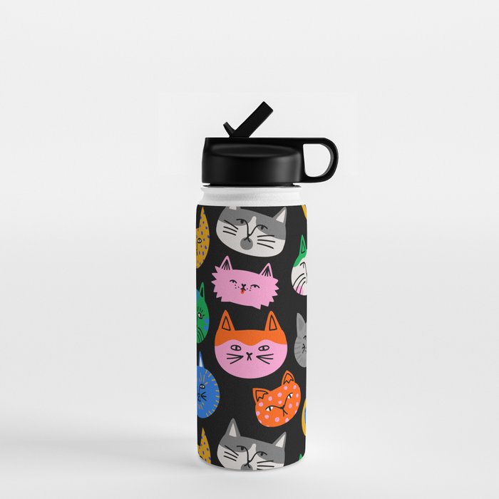 Funny colorful cat cartoon pattern Water Bottle Gallery Image 1