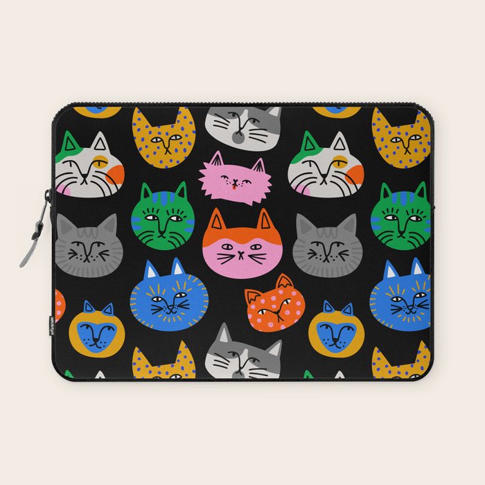 Funny colorful cat cartoon pattern Laptop Sleeve Gallery Image 1