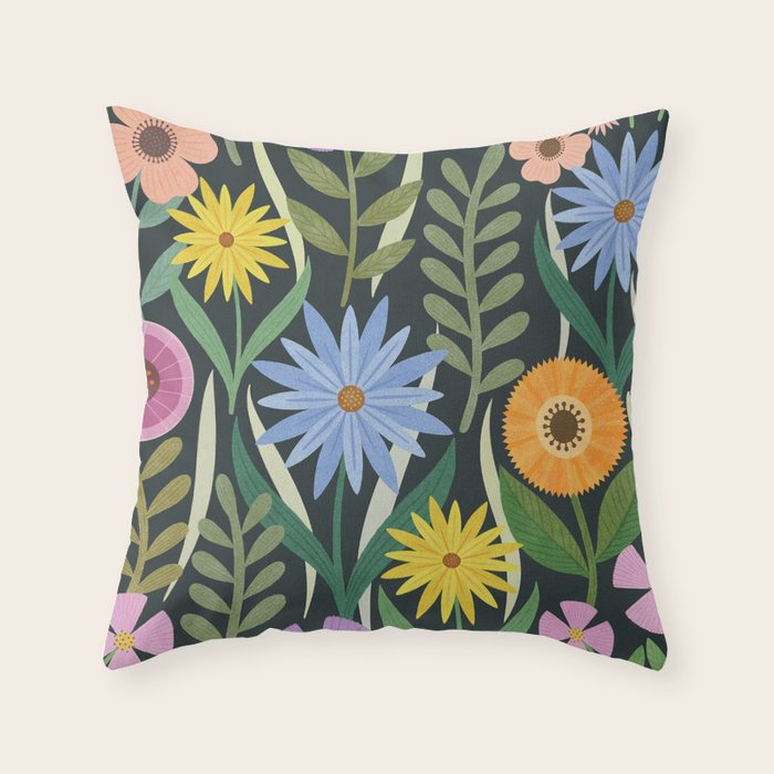 Wildflower Garden - Dark Throw Pillow Gallery Image 1