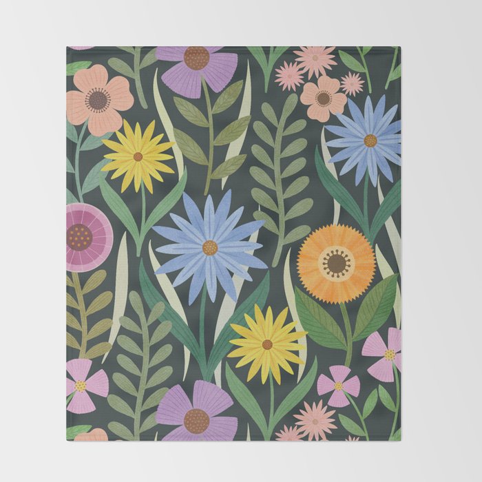 Wildflower Garden - Dark Throw Blanket Gallery Image 2