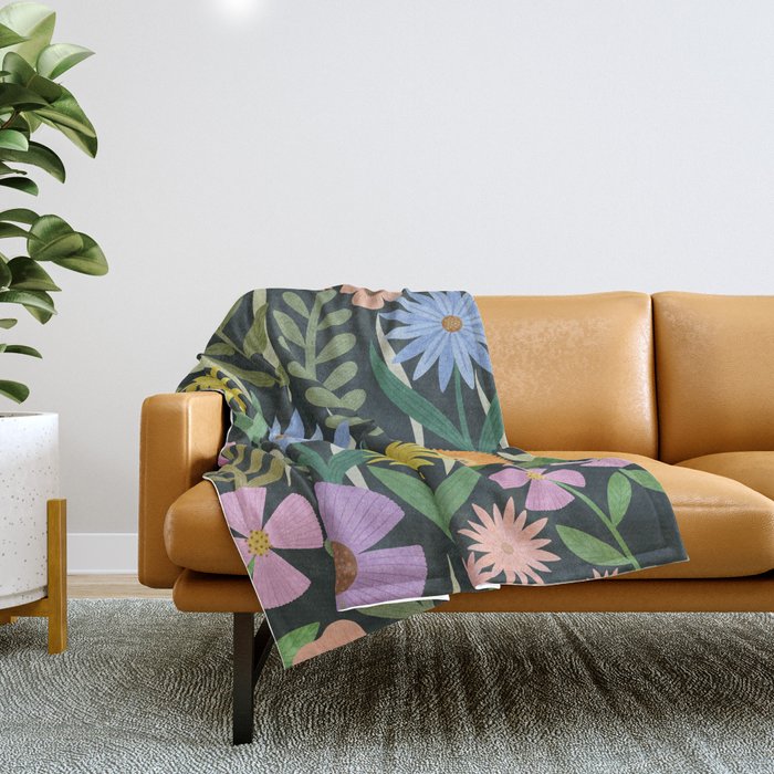 Wildflower Garden - Dark Throw Blanket Gallery Image 1