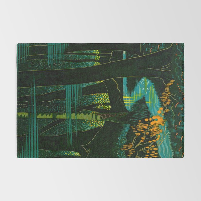 Magical Dark Fantasy Forest Woodblock Rug Gallery Image 2