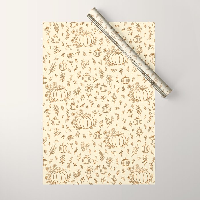 Floral Ink Pumpkin Pattern Wrapping Paper Gallery Image 1