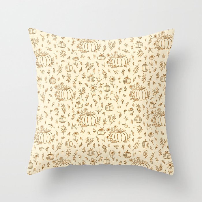 Floral Ink Pumpkin Pattern Throw Pillow Gallery Image 6