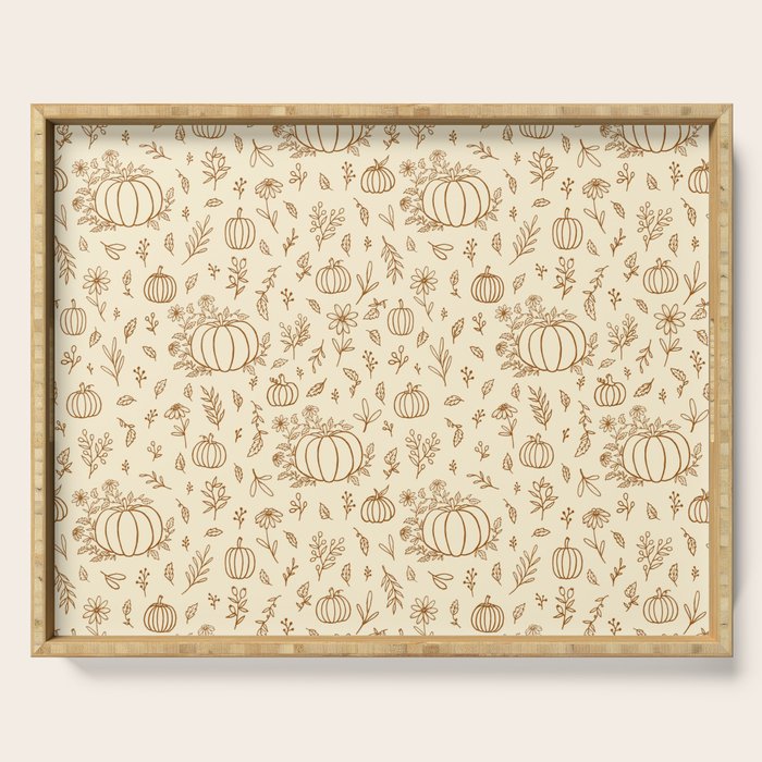 Floral Ink Pumpkin Pattern Serving Tray Gallery Image 1