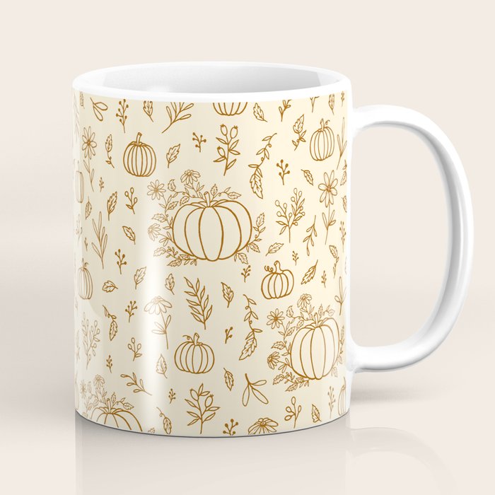 Floral Ink Pumpkin Pattern Coffee Mug Gallery Image 1